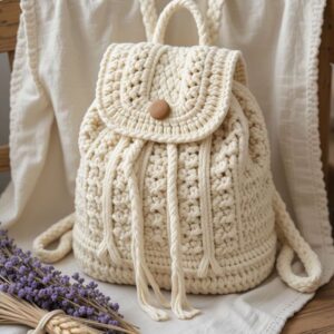 Rustic Cream Crochet Backpack