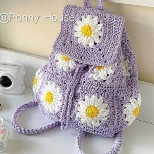 Lavender Daisy Crochet Backpack