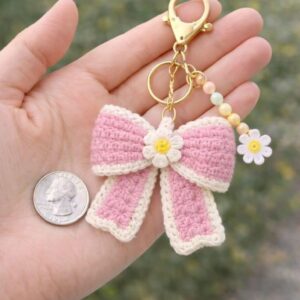 Pink Bow Crochet Keychain