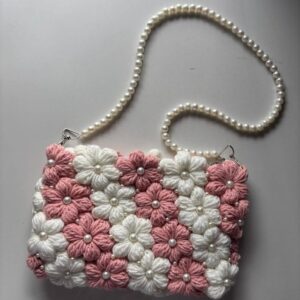Pink & White Floral Crochet Purse