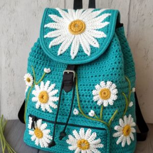 Turquoise Daisy Crochet Backpack