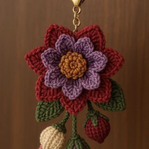 Layered Crochet Flower Keychain