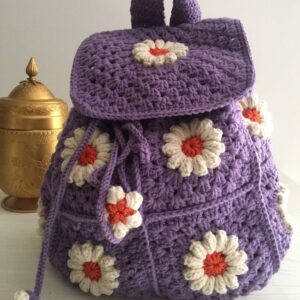 Purple Flower Crochet Backpack