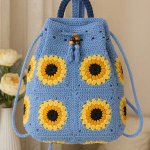Blue Sunflower Crochet Backpack
