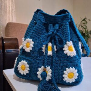 Teal Daisy Crochet Bag
