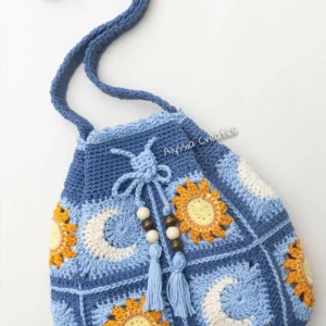 Sun and Moon Drawstring Crossbody Bag (Crochet)