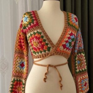 Handmade Crochet Granny Square Wrap Crop Top