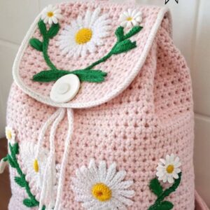 Soft Pink Daisy Crochet Backpack