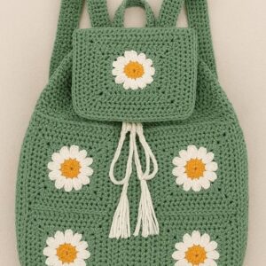 Green Daisy Crochet Backpack