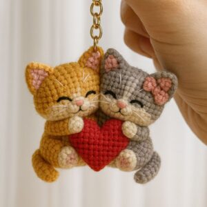 Hugging Cats Crochet Keychain