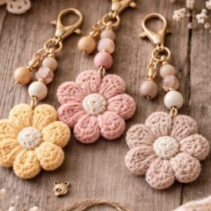 Crochet Flower Keychains (Set of 3)